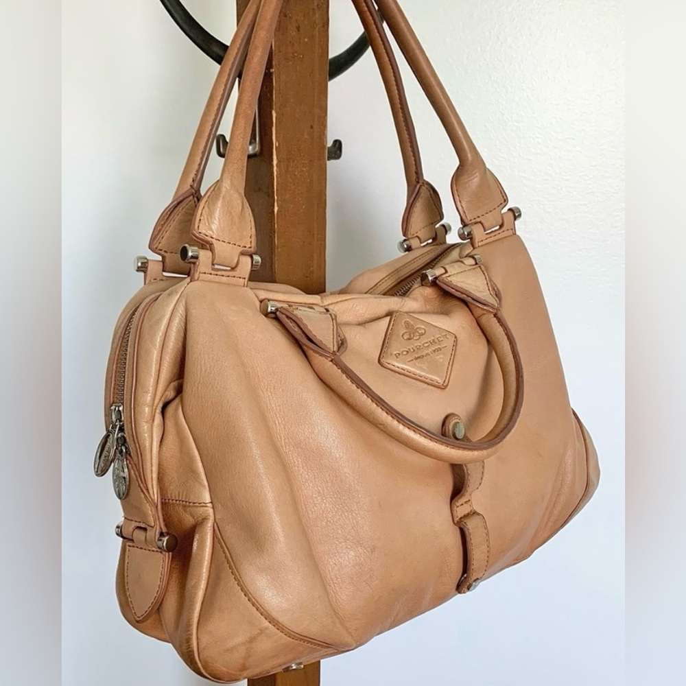 Rare Vintage Pourchet Paris Slouchy Leather Double Handle Boho Satchel - Picture 5 of 16